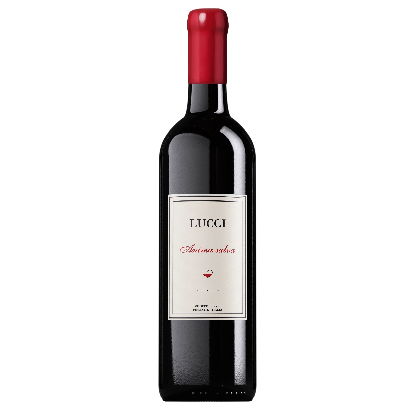 Bottiglia di vino rosso, sigillata con gomma lacca rossa, Vigna Lucci, Anima Salva
